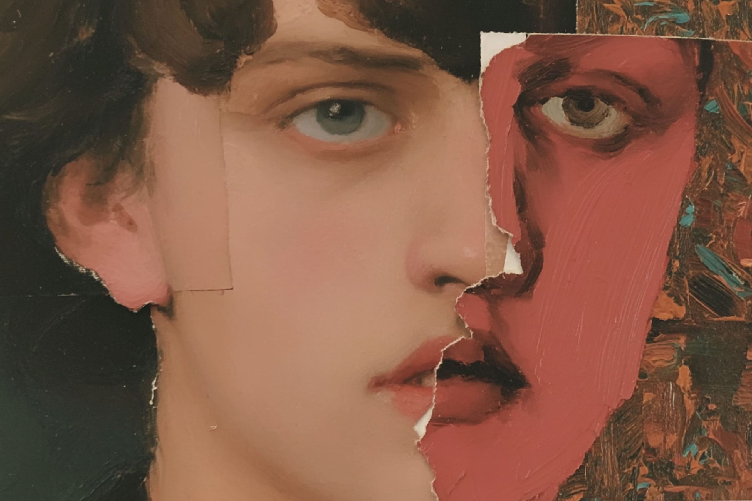 Retrato artístico fragmentado que simboliza la complejidad del trastorno de personalidad en mujeres y la salud mental femenina.